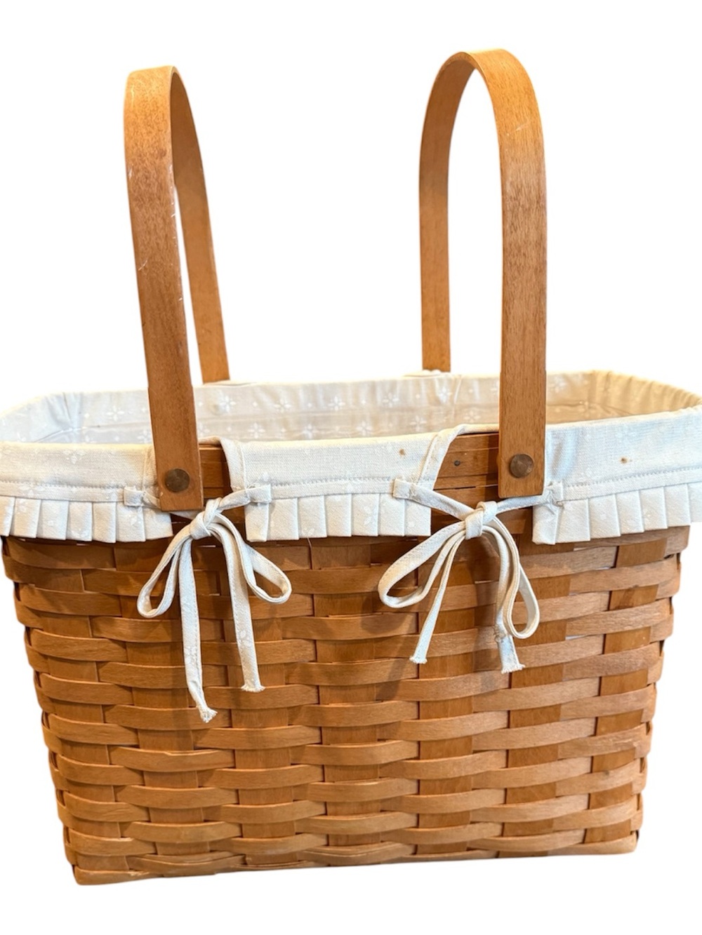 Longaberger Magazine Tan Woven Tote with Cream Liner and Bow Ties